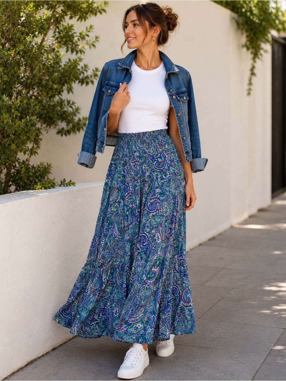 Lauren Ralph Lauren Maxi Skirt Womens Large Paisley Tiered Maximalist FLAW